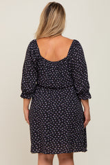 Black Floral Square Neck Plus Maternity Dress