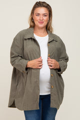 Olive Textured Button Down Maternity Plus Shacket