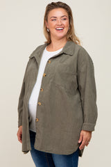Olive Textured Button Down Maternity Plus Shacket