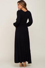 Black Twisted Long Sleeve Hi-Low Hem Maternity Maxi Dress