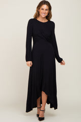 Black Twisted Long Sleeve Hi-Low Hem Maxi Dress