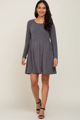 Charcoal Heathered Long Sleeve Maternity Dress