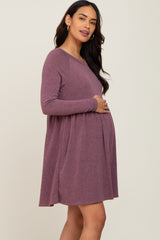 Plum Heathered Long Sleeve Maternity Dress