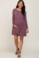 Plum Heathered Long Sleeve Maternity Dress