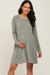 Light Olive Heathered Long Sleeve Maternity Dress