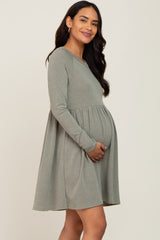 Light Olive Heathered Long Sleeve Maternity Dress