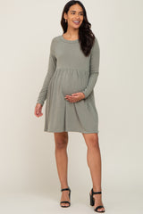 Light Olive Heathered Long Sleeve Maternity Dress