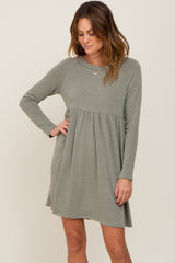 Light Olive Heathered Long Sleeve Maternity Dress