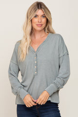 Sage Button Front Terry Long Sleeve Maternity Top