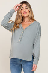 Sage Button Front Terry Long Sleeve Maternity Top