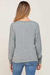 Sage Button Front Terry Long Sleeve Maternity Top