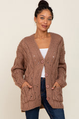 Mocha Open Knit Button Front Cardigan