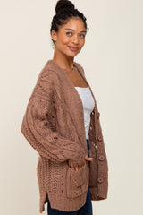 Mocha Open Knit Button Front Cardigan