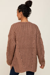 Mocha Open Knit Button Front Cardigan