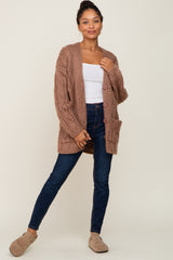 Mocha Open Knit Button Front Cardigan