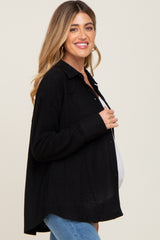 Black Waffle Knit Button Down Maternity Top