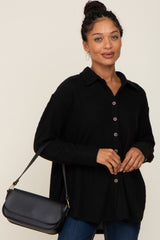 Black Waffle Knit Button Down Maternity Top