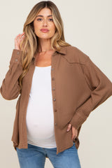 Mocha Waffle Knit Button Down Maternity Top