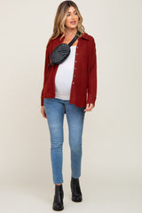 Rust Waffle Knit Button Down Maternity Top