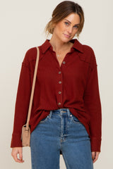 Rust Waffle Knit Button Down Top