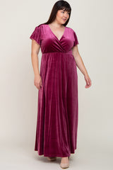 Magenta Velvet Plus Maternity Wrap Maxi Dress