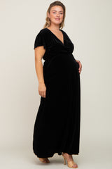 Black Velvet Plus Maternity Wrap Maxi Dress