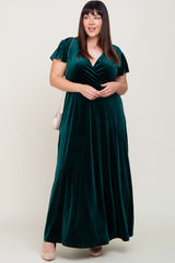 Hunter Green Velvet Plus Wrap Maxi Dress