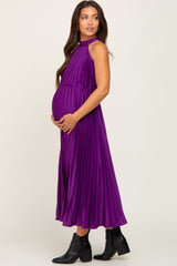 Purple Pleated Maternity Halter Dress