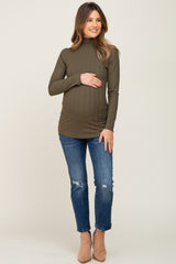 Olive Long Sleeve Ribbed Turtleneck Maternity Top