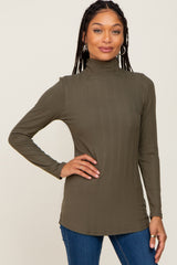 Olive Long Sleeve Ribbed Turtleneck Maternity Top