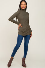 Olive Long Sleeve Ribbed Turtleneck Top