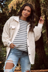 Grey Striped Drop Shoulder Maternity Sweater