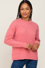 Pink Chunky Knit Maternity Sweater