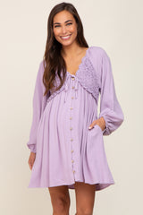 Lavender Crochet Lace Button Front Maternity Dress