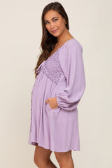 Lavender Crochet Lace Button Front Maternity Dress