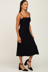 Black Ribbed A-Line Midi Dress