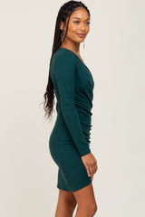 Forest Green Ruched Long Sleeve Dress