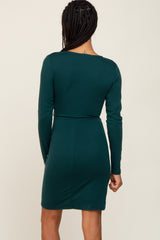 Forest Green Ruched Long Sleeve Dress