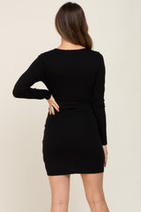 Black Ruched Long Sleeve Maternity Dress