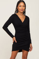 Black Ruched Long Sleeve Maternity Dress