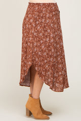 Rust Floral Print Maternity Midi Skirt