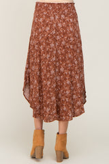 Rust Floral Print Maternity Midi Skirt