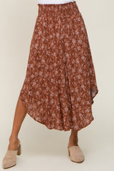 Rust Floral Print Midi Skirt