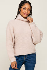 Beige Ribbed Turtleneck Cropped Sweater