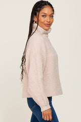 Beige Ribbed Turtleneck Cropped Sweater