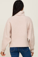 Beige Ribbed Turtleneck Cropped Sweater