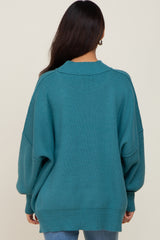 Teal Blue Mock Neck Exposed Seam Maternity Sweater