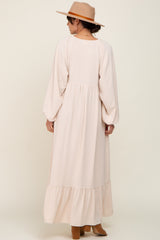 Ivory Smocked Balloon Sleeve Maxi Dress