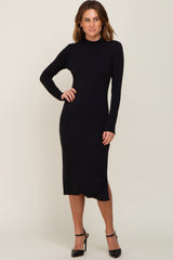 Black Mock Neck Maternity Long Sleeve Dress