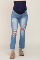 Light Blue Distressed Fringe Hem Maternity Jeans